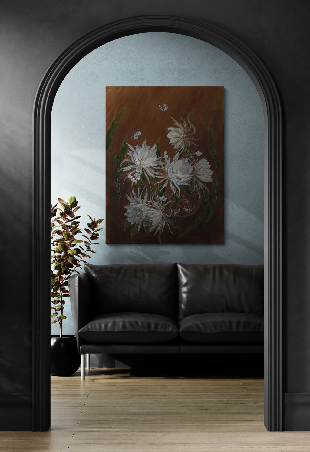 WHEN TWO BECOME A WORLD - a large flower painting butterflies and birds image 0